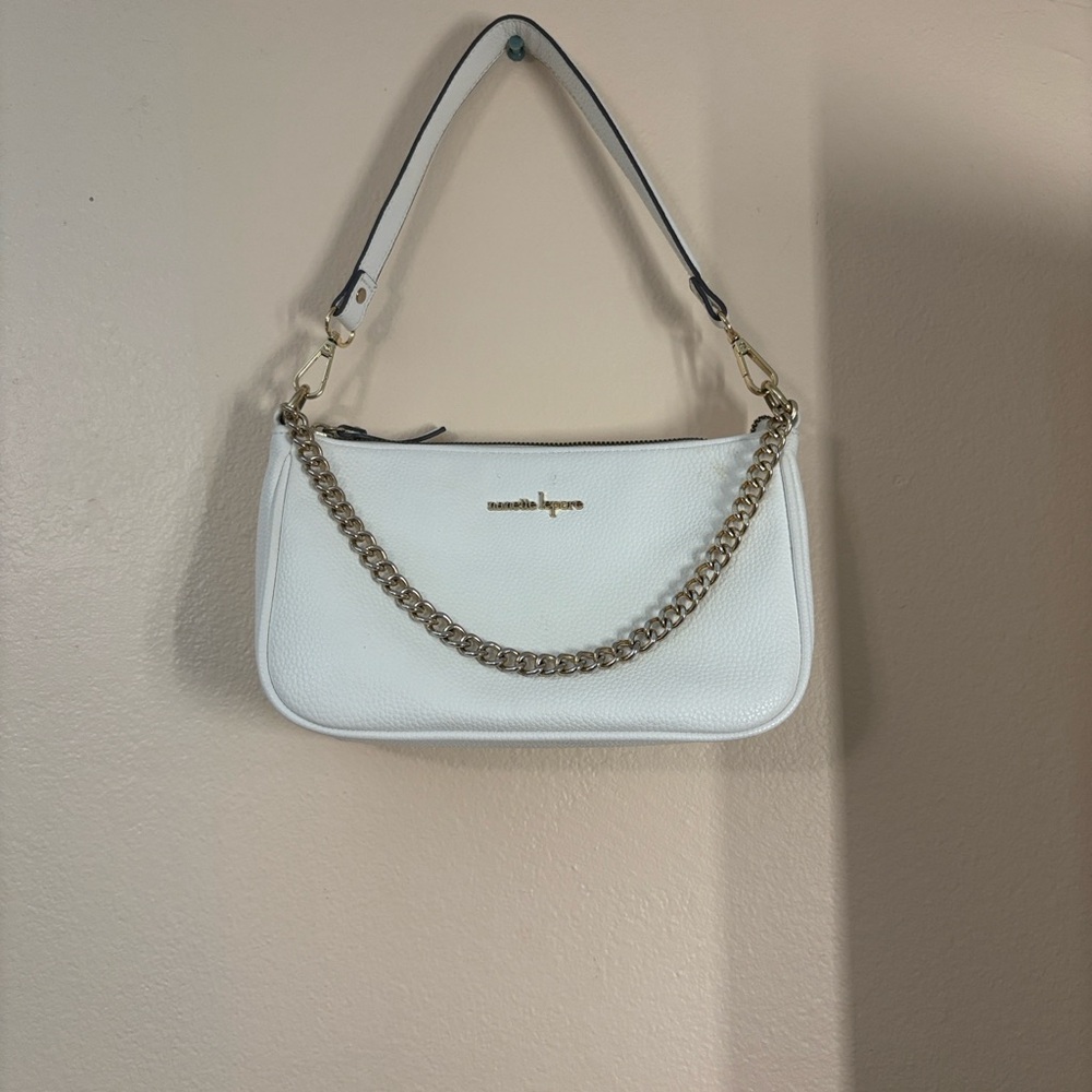 Nanette Lepore White Shoulder Bag with Gold Chain
